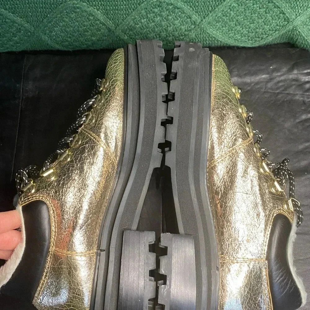 Schutz Lucille Metallic‎ Platform Faux Shearling Lined boot NWOT US 7.5B gold - Picture 5 of 10